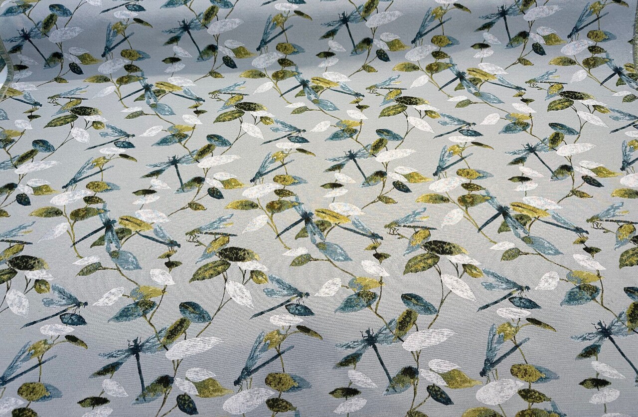 1 Yard Damselflies Aqua Dragonflies 100% Polyester Upholstery Drapery Fabric